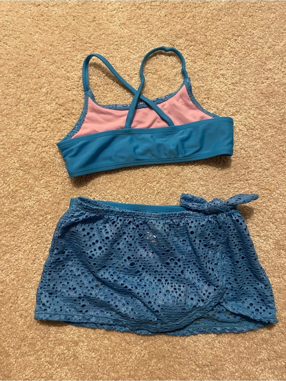 Cat & Jack Blue Girls Two-Piece Swim Set with Lace Skirt